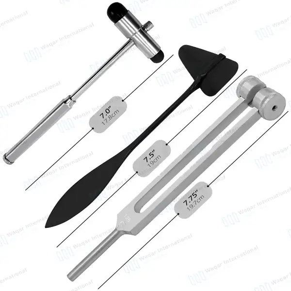 3 Pcs Precision Reflex Diagnostic Kit Taylor Hammer, Tuning Fork & Buck Hammer - surgical instruments manufactured by Waqar International, Sialkot - view 3