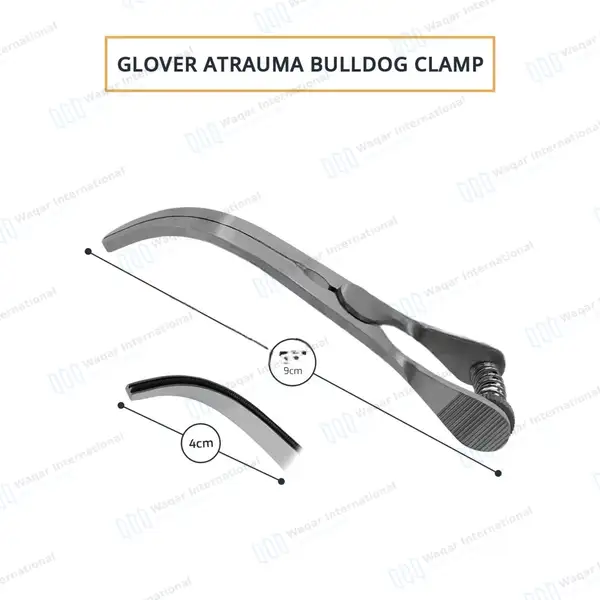 Glover Bulldog Clamp with Spring Adjusting Screw 9cm Curved 4cm Jaws - surgical instruments manufactured by Waqar International, Sialkot - view 3