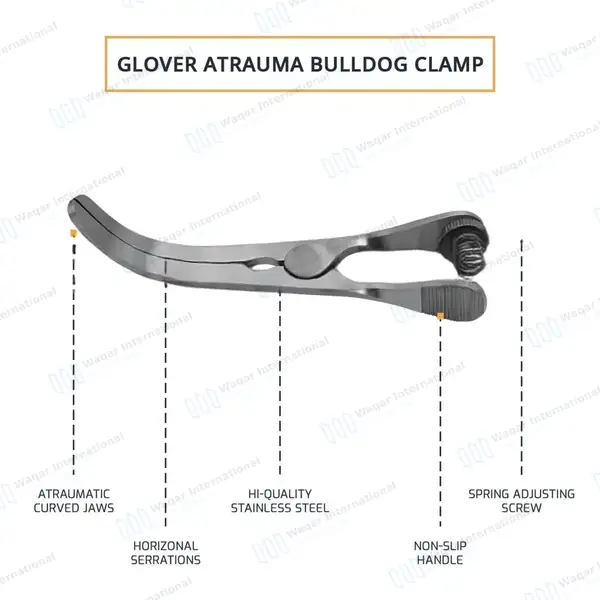 Glover Bulldog Clamp with Spring Adjusting Screw 9cm Curved 4cm Jaws - surgical instruments manufactured by Waqar International, Sialkot - view 4