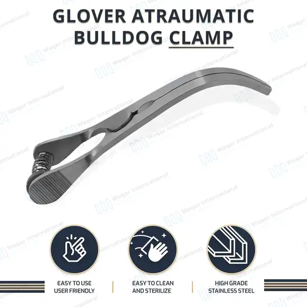 Glover Bulldog Clamp with Spring Adjusting Screw 9cm Curved 4cm Jaws - surgical instruments manufactured by Waqar International, Sialkot - view 8