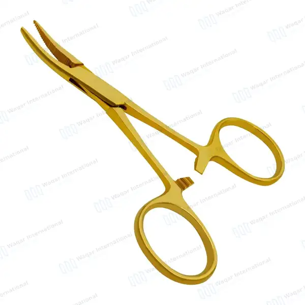 Hartmann Mosquito Forceps 3.5″ (8.9cm) Curved Gold Plated - surgical instruments manufactured by Waqar International, Sialkot - view 2