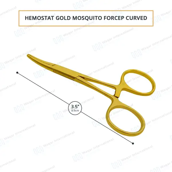 Hartmann Mosquito Forceps 3.5″ (8.9cm) Curved Gold Plated - surgical instruments manufactured by Waqar International, Sialkot - view 3