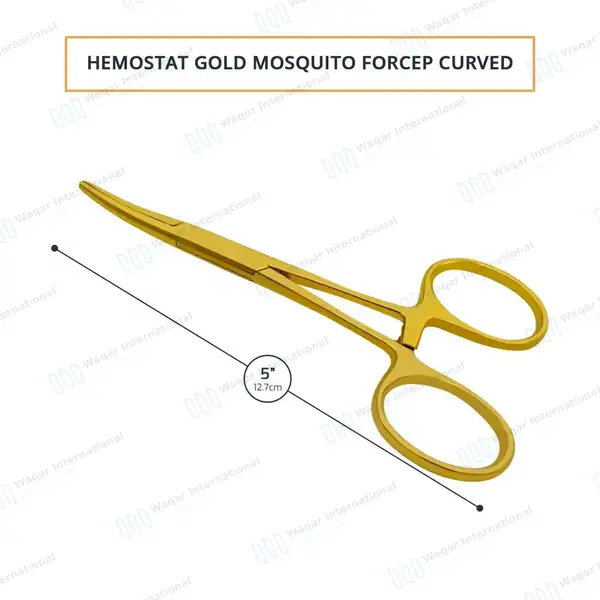 Halsted Mosquito Forceps 5″ (12.7cm) Curved Gold Plated - surgical instruments manufactured by Waqar International, Sialkot - view 3