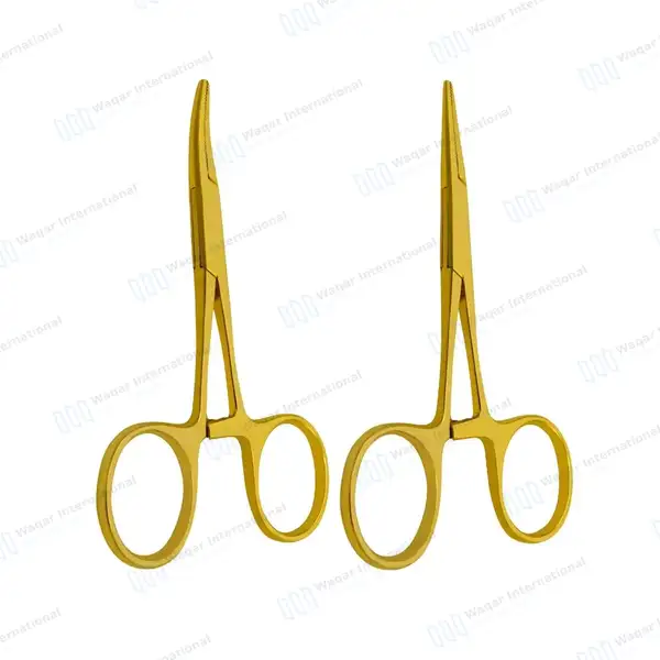 2 Full Gold Hartmann Mosquito Forceps 3.5″ Straight & Curved - surgical instruments manufactured by Waqar International, Sialkot - view 2