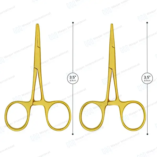 2 Full Gold Hartmann Mosquito Forceps 3.5″ Straight & Curved - surgical instruments manufactured by Waqar International, Sialkot - view 3
