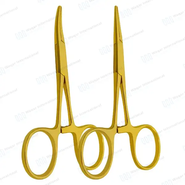 2 Full Gold Halsted Mosquito Forceps Set 5″ Straight & Curved - surgical instruments manufactured by Waqar International, Sialkot - view 2