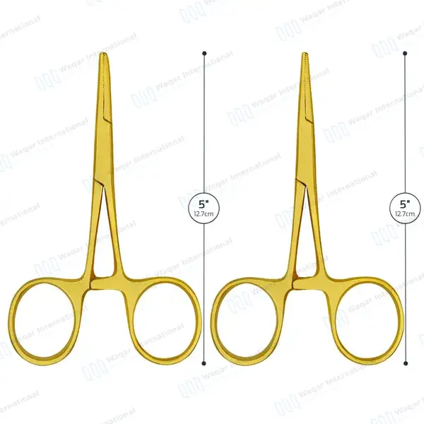 2 Full Gold Halsted Mosquito Forceps Set 5″ Straight & Curved - surgical instruments manufactured by Waqar International, Sialkot - view 3