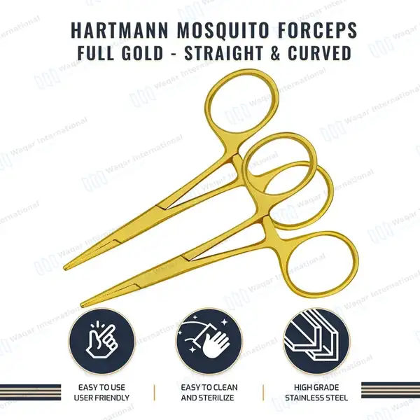 2 Full Gold Halsted Mosquito Forceps Set 5″ Straight & Curved - surgical instruments manufactured by Waqar International, Sialkot - view 7