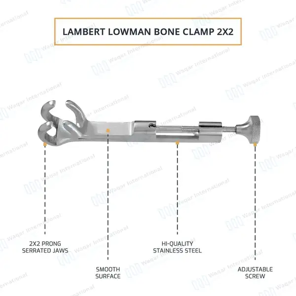 Lambert-Lowman Bone Clamp 7″ 2×2 Prong Jaws 1″ Wide - orthopedic instruments manufactured by Waqar International, Sialkot - view 4