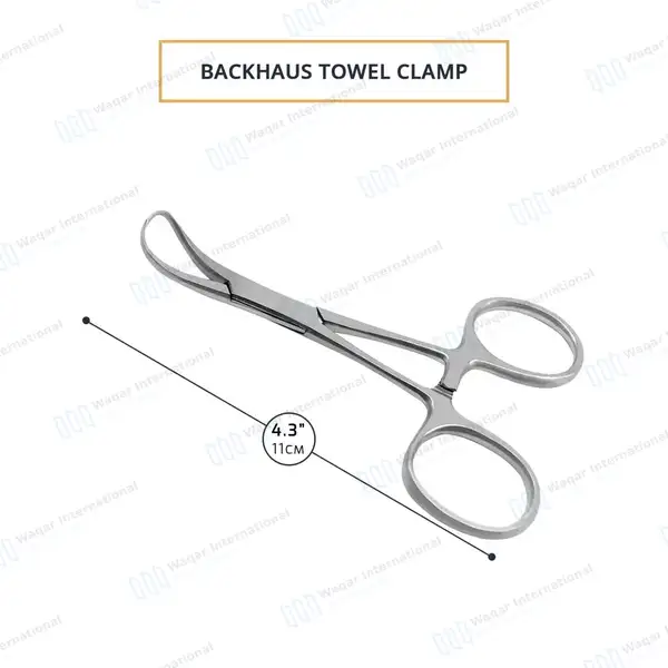 Backhaus Towel Clamp Forceps 4.3″ (11cm) Curved Pointed Jaws - surgical instruments manufactured by Waqar International, Sialkot - view 3