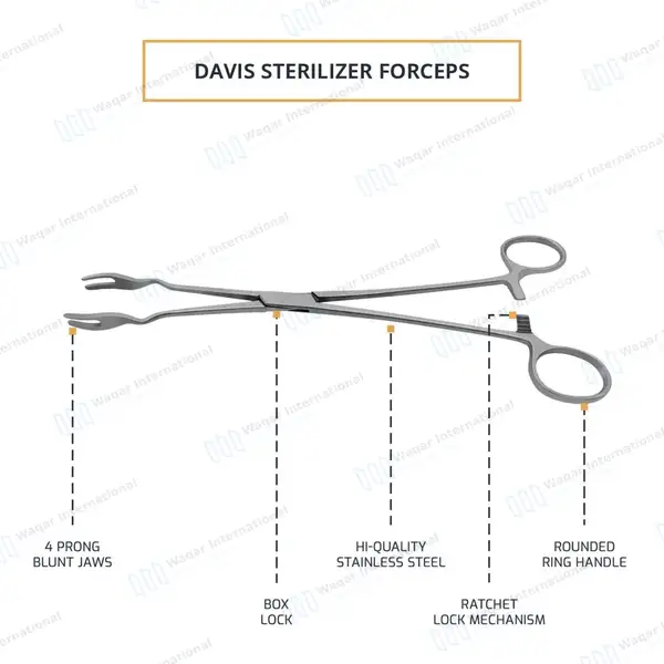 4 Prongs Davis Sterilizer Forceps 10″ with Lock - surgical instruments manufactured by Waqar International, Sialkot - view 4