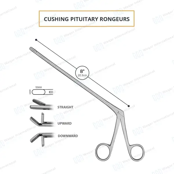 3 Pcs Cushing Rongeurs Set 8″ 4x10mm Straight, Upward and Downward Angled Jaws - surgical instruments manufactured by Waqar International, Sialkot - view 4