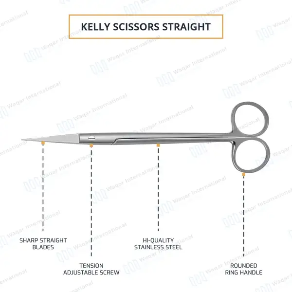 Kelly Scissors 6.25″ Straight Sharp Blades - surgical instruments manufactured by Waqar International, Sialkot - view 4