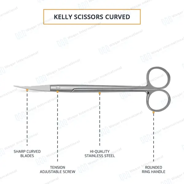 Kelly Scissors 6.25″ Curved Sharp Blades - surgical instruments manufactured by Waqar International, Sialkot - view 4