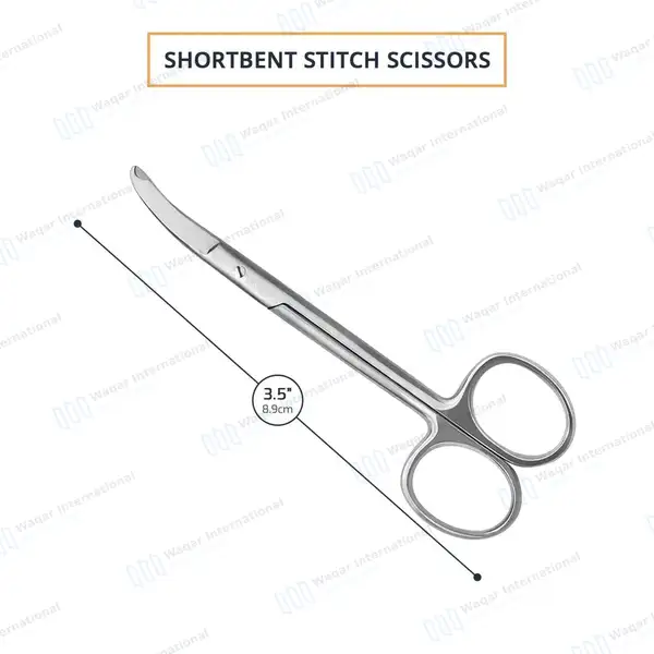 Shortbent Stitch Scissor 3.5″ Small Hook Tip - surgical instruments manufactured by Waqar International, Sialkot - view 3
