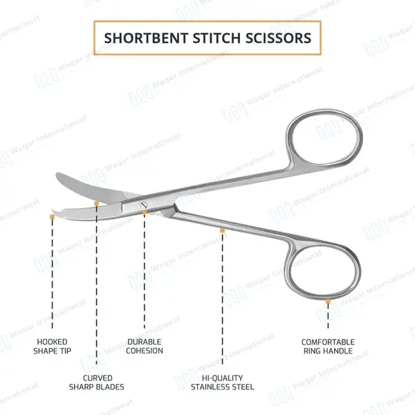 Shortbent Stitch Scissor 3.5″ Small Hook Tip - surgical instruments manufactured by Waqar International, Sialkot - view 4