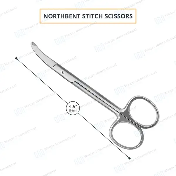 Northbent Stitch Scissor 4.5″ Curved Side-Wards Hook Tip - surgical instruments manufactured by Waqar International, Sialkot - view 3