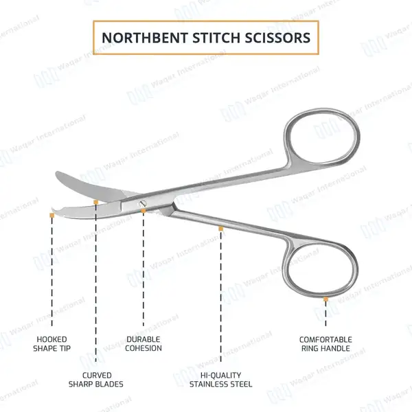 Northbent Stitch Scissor 4.5″ Curved Side-Wards Hook Tip - surgical instruments manufactured by Waqar International, Sialkot - view 4