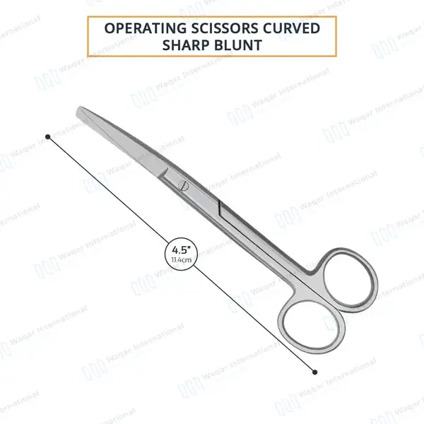Operating Scissors 4.5″ Sharp/Blunt Curved Round Pattern - surgical instruments manufactured by Waqar International, Sialkot - view 3