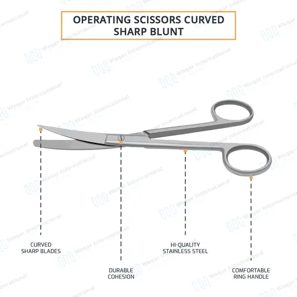 Operating Scissors 5.5″ Curved Sharp/Blunt Round Pattern - surgical instruments manufactured by Waqar International, Sialkot - view 4