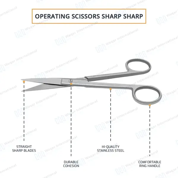 Operating Scissors 4.5″ Straight Sharp/Sharp Round Pattern - surgical instruments manufactured by Waqar International, Sialkot - view 4