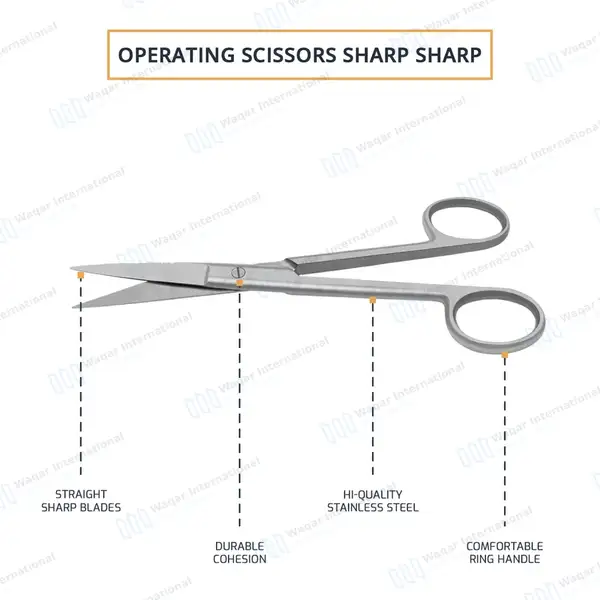 Operating Scissors 6.5″ Straight Sharp/Sharp Round Pattern - surgical instruments manufactured by Waqar International, Sialkot - view 3
