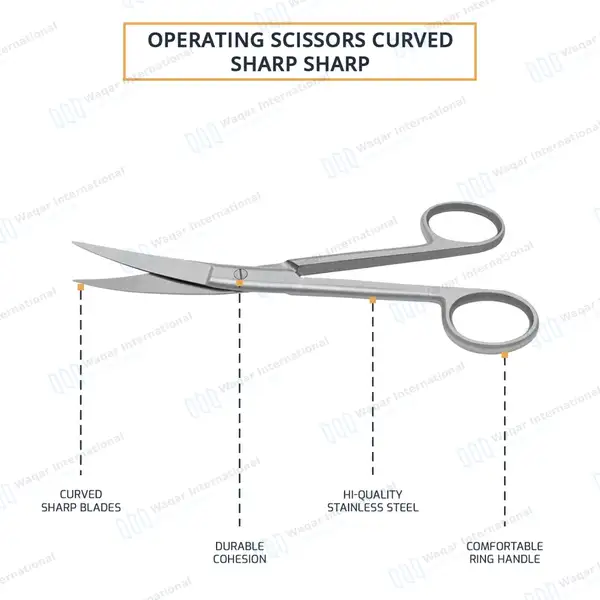 Operating Scissors 6.5″ Curved Sharp/Sharp Round Pattern - surgical instruments manufactured by Waqar International, Sialkot - view 4