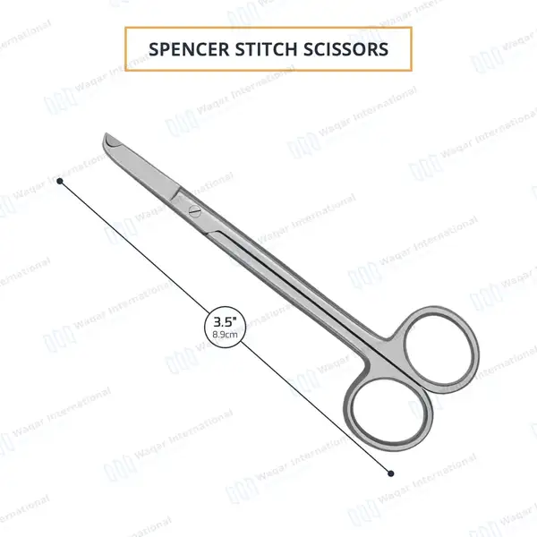 Spencer Stitch Scissors 3.5″ Hook Tip Round Pattern - surgical instruments manufactured by Waqar International, Sialkot - view 3