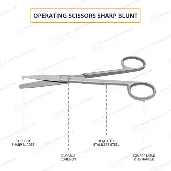 Operating Scissors 6.5″ Sharp/Blunt Straight Round Pattern - surgical instruments manufactured by Waqar International, Sialkot - view 4