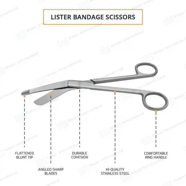 Heavy Duty Lister Bandage Scissors 9″ (22.9cm) Round Pattern - surgical instruments manufactured by Waqar International, Sialkot - view 4