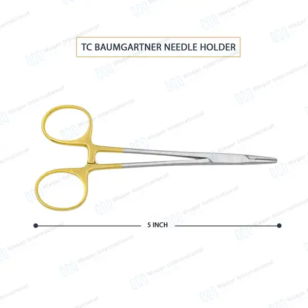 TC Baumgartner Needle Holder 5″ Cross Serrated Jaws - surgical instruments manufactured by Waqar International, Sialkot - view 3