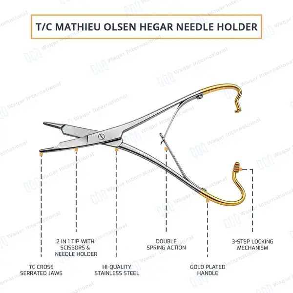 T/C Mathieu Olsen Hegar Needle Holder 6.5″ - surgical instruments manufactured by Waqar International, Sialkot - view 4