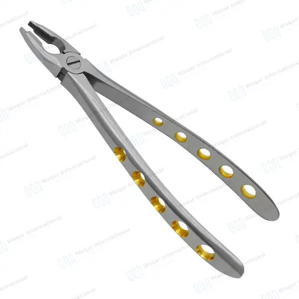 Dental Extracting Forceps #F3 Diamond Dusted Tips Gold Handle - surgical instruments manufactured by Waqar International, Sialkot - view 2