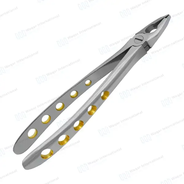 Dental Extracting Forceps #F3 Diamond Dusted Tips Gold Handle - surgical instruments manufactured by Waqar International, Sialkot - view 7