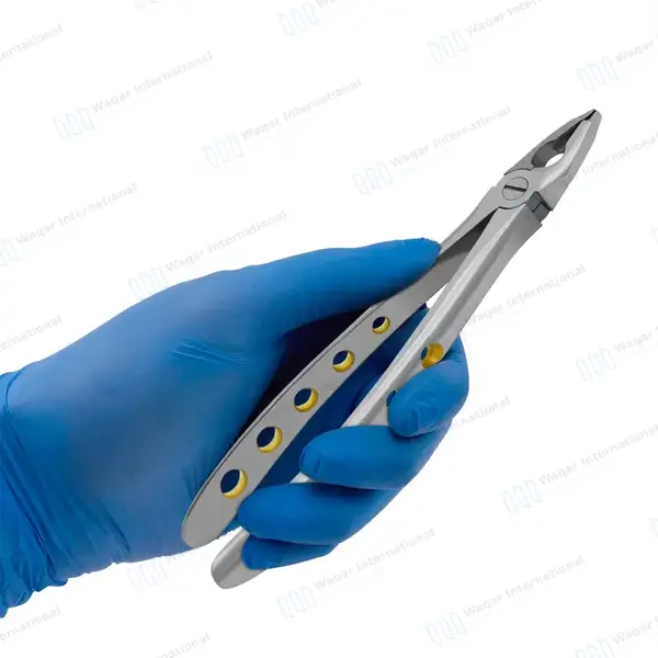 Dental Extracting Forceps #F3 Diamond Dusted Tips Gold Handle - surgical instruments manufactured by Waqar International, Sialkot - view 8