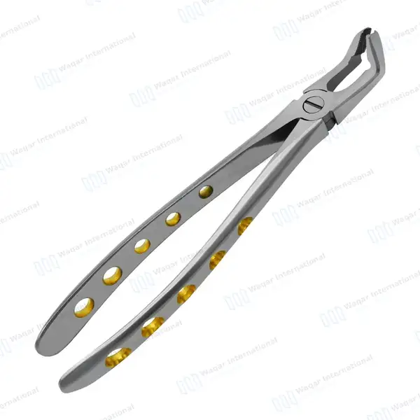 Dental Extracting Forceps #F7 Diamond Dusted Tips Gold Handle - surgical instruments manufactured by Waqar International, Sialkot - view 7