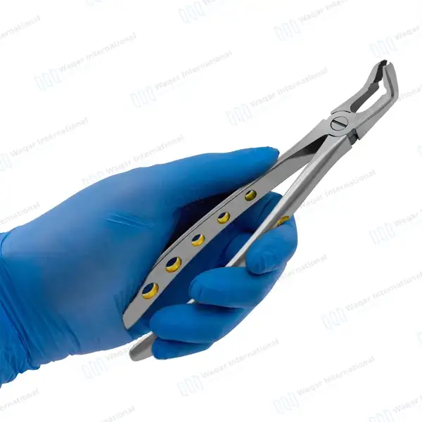 Dental Extracting Forceps #F7 Diamond Dusted Tips Gold Handle - surgical instruments manufactured by Waqar International, Sialkot - view 8