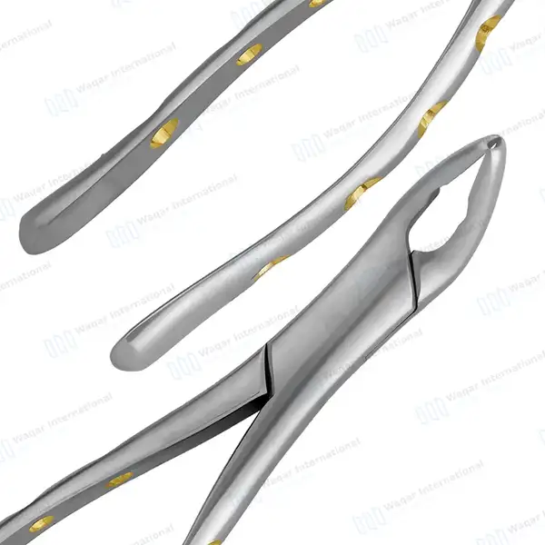 Pedo Extracting Forceps #151XAS Diamond Dusted Gold Hollow Handle - surgical instruments manufactured by Waqar International, Sialkot - view 8