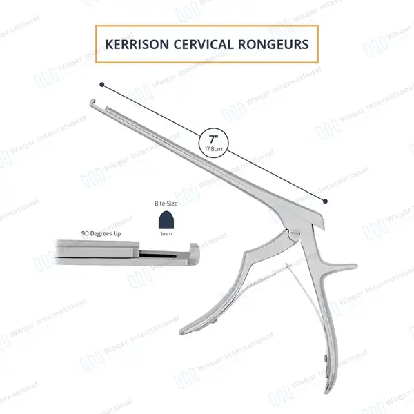 Kerrison Rongeur 7″ Shaft 90° Up Thin Footplate 1mm Bite - surgical instruments manufactured by Waqar International, Sialkot - view 3