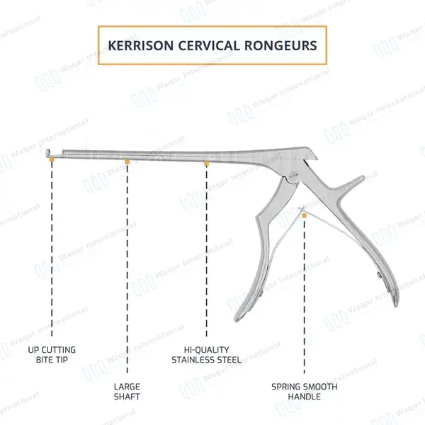 Kerrison Rongeur 7″ Shaft 90° Up Thin Footplate 1mm Bite - surgical instruments manufactured by Waqar International, Sialkot - view 4