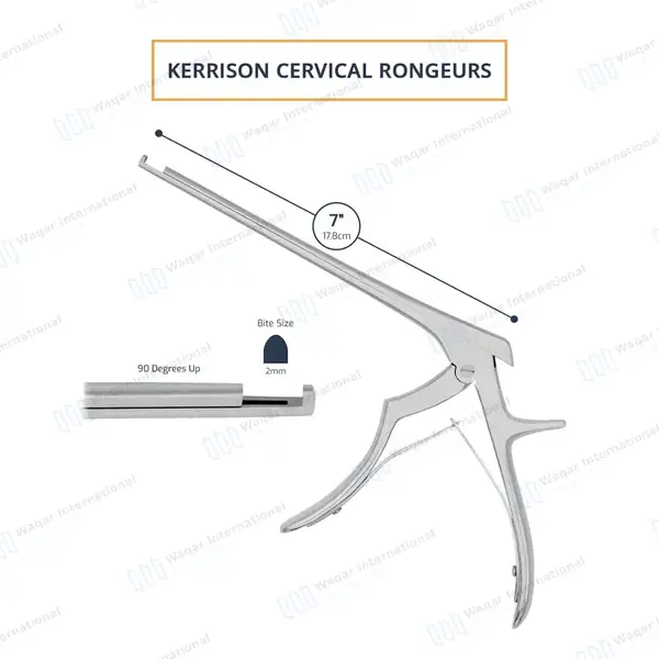 Kerrison Rongeur 7″ Shaft 90° Up Thin Footplate 2mm Bite - surgical instruments manufactured by Waqar International, Sialkot - view 3