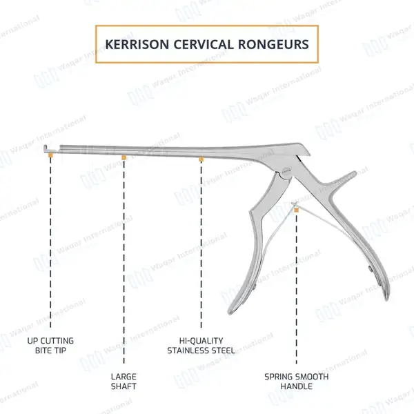 Kerrison Rongeur 7″ Shaft 90° Up Thin Footplate 2mm Bite - surgical instruments manufactured by Waqar International, Sialkot - view 4