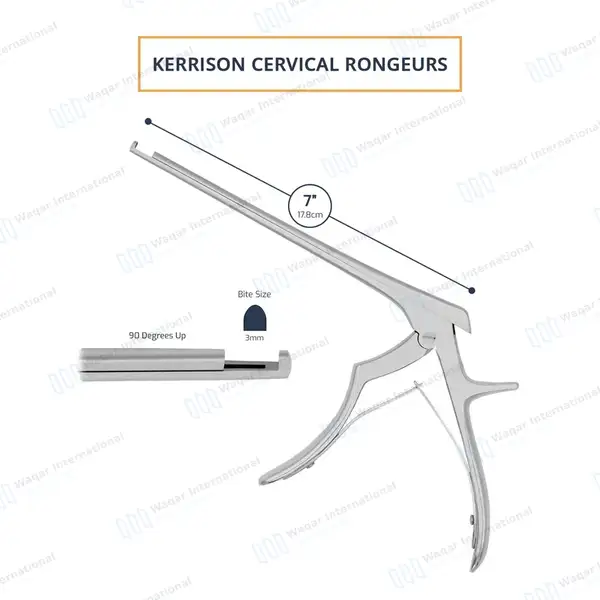 Kerrison Rongeur 7″ Shaft 90° Up Thin Footplate 3mm Bite - surgical instruments manufactured by Waqar International, Sialkot - view 3