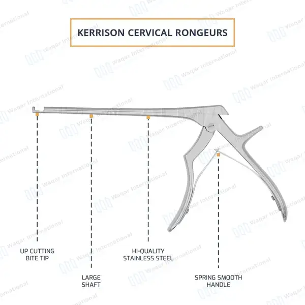 Kerrison Rongeur 7″ Shaft 90° Up Thin Footplate 3mm Bite - surgical instruments manufactured by Waqar International, Sialkot - view 4