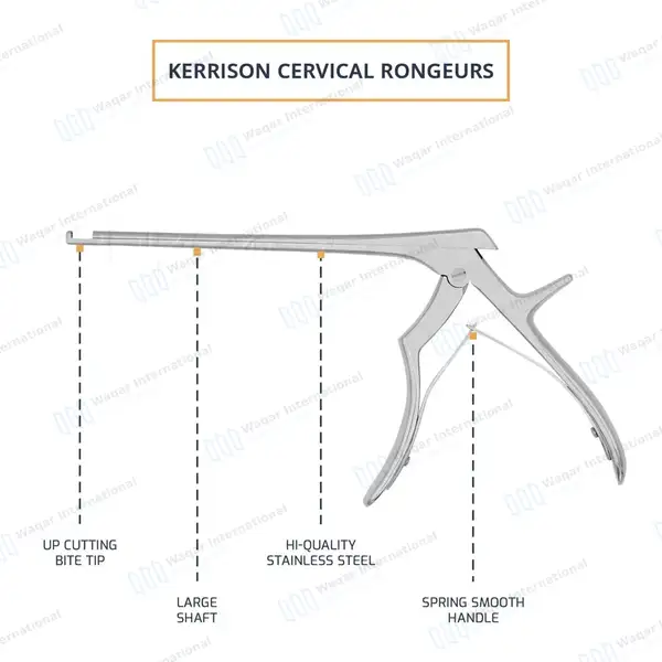 Kerrison Rongeur 7″ Shaft 90° Up Thin Footplate 4mm Bite - surgical instruments manufactured by Waqar International, Sialkot - view 4