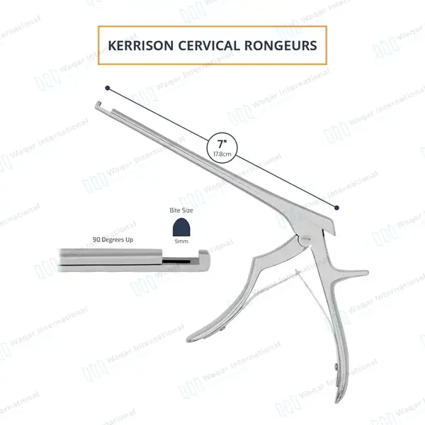 Kerrison Rongeur 7″ Shaft 90° Up Thin Footplate 5mm Bite - surgical instruments manufactured by Waqar International, Sialkot - view 3