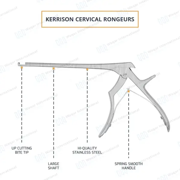 Kerrison Rongeur 7″ Shaft 90° Up Thin Footplate 5mm Bite - surgical instruments manufactured by Waqar International, Sialkot - view 4