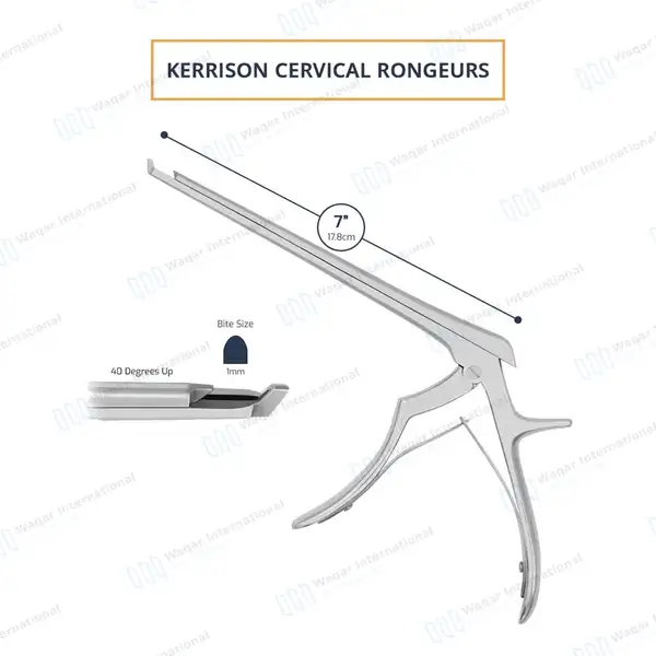 Kerrison Rongeur 7″ Shaft 40° Up Thin Footplate 1mm Bite - surgical instruments manufactured by Waqar International, Sialkot - view 3