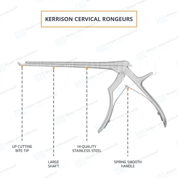 Kerrison Rongeur 7″ Shaft 40° Up Thin Footplate 1mm Bite - surgical instruments manufactured by Waqar International, Sialkot - view 4