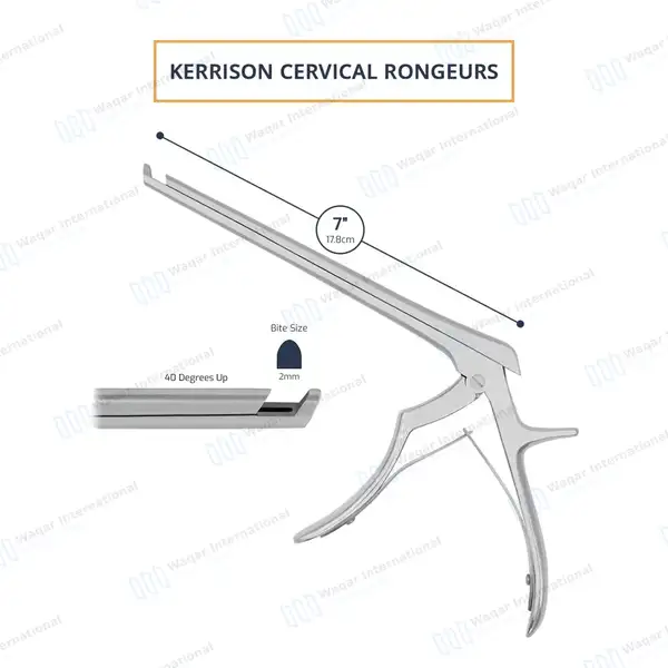 Kerrison Rongeur 7″ Shaft 40° Up Thin Footplate 2mm Bite - surgical instruments manufactured by Waqar International, Sialkot - view 3